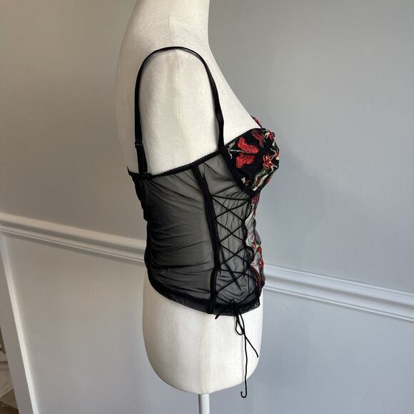 Women Size M Sheer Tank Mesh Roses Black Goth Whimsigoth Embroidered Lingerie - Picture 4 of 11